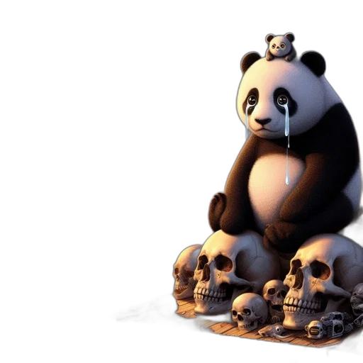3d render, concept art, photorealistic, fantasy art, large, panda, weeps, above transparent PNG cut-out