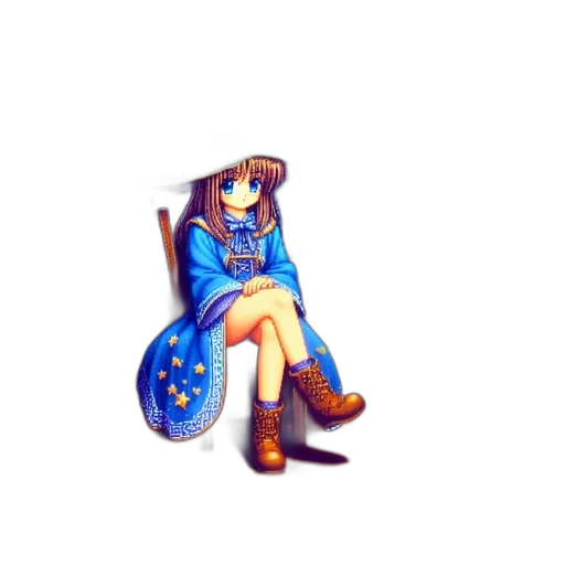 jacket, robot, staff, dress, pixel art, concept art, anime, 3d render transparent PNG cut-out