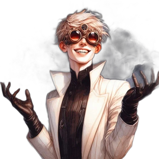 mask, robot, staff, jacket, concept art, comic book art, fantasy art, cyberpunk transparent PNG cut-out