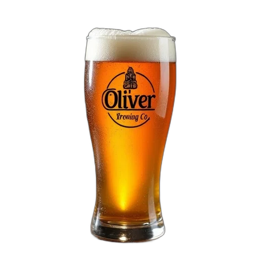 beer, glass, left, has, logo, words, oliver, brewing transparent PNG cut-out