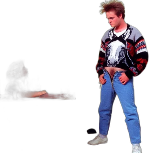 jacket, creature, hair, shoes, vaporwave, concept art, 3d render, outer space transparent PNG cut-out