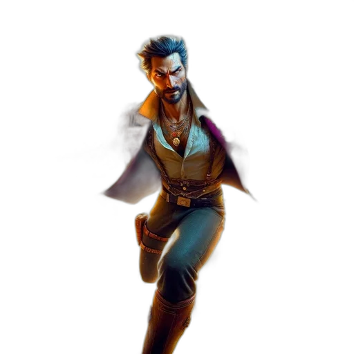 staff, jacket, concept art, comic book art, fantasy art, pixel art, blue, dark transparent PNG cut-out