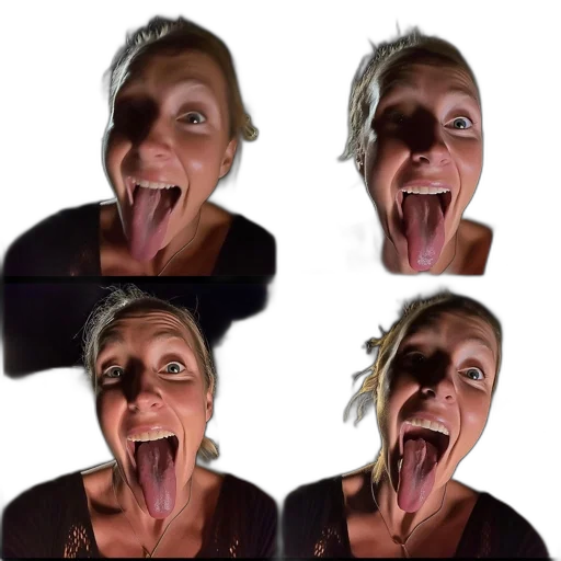 face, mask, creature, photorealistic, woman, taking, series, selfies transparent PNG cut-out