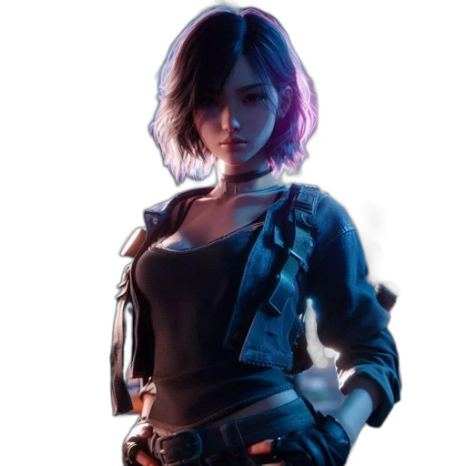 jacket, weapon, face, staff, concept art, cyberpunk, fantasy art, pixel art transparent PNG cut-out