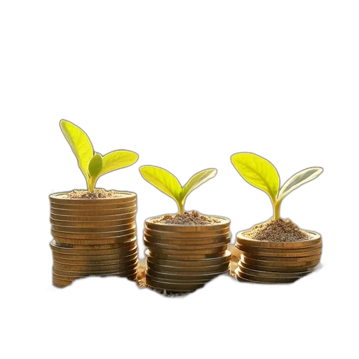 three, stacks, money, seed, sprouts, growing, between, them transparent PNG cut-out