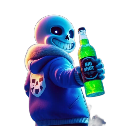 bottle, robot, jacket, creature, concept art, 3d render, pixel art, vaporwave transparent PNG cut-out