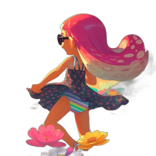 dress, hair, concept art, watercolor, vaporwave, 3d render, neon, colorful transparent PNG cut-out