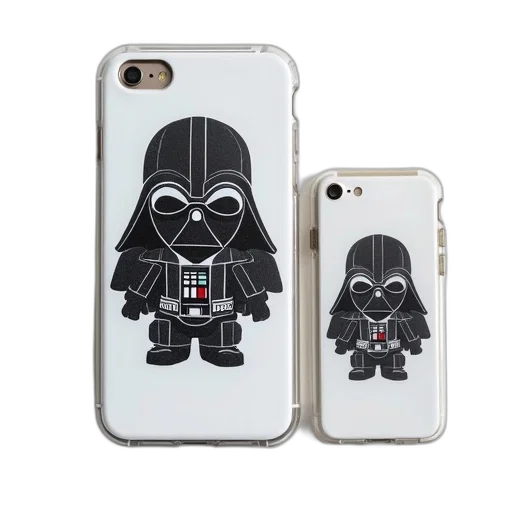white, iphone, star, wars-themed, case, displayed, next, smaller transparent PNG cut-out