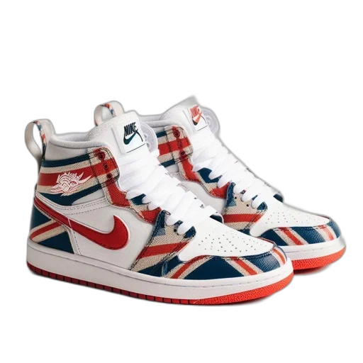 shoes, united, kingdom-themed, nike, air, jordan, sneakers, white transparent PNG cut-out