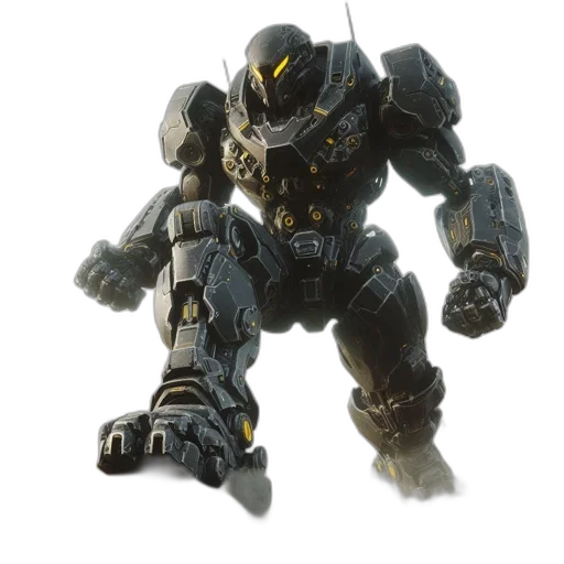robot, weapon, concept art, 3d render, massive, black, yellow, robotic transparent PNG cut-out