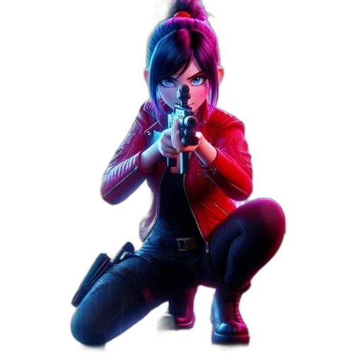 weapon, jacket, concept art, 3d render, pixel art, comic book art, red, animated transparent PNG cut-out