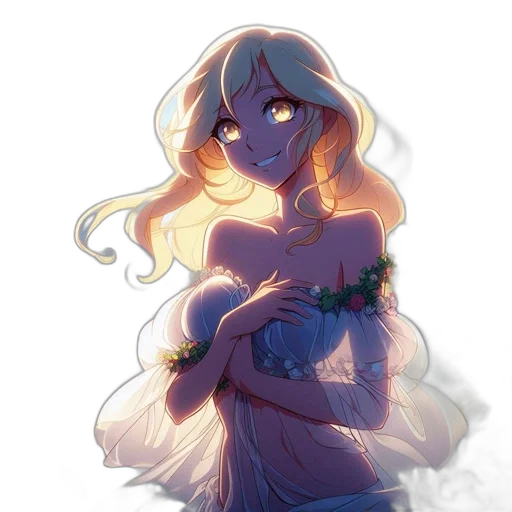 dress, crown, flower, staff, concept art, anime, watercolor, pixel art transparent PNG cut-out