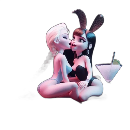 3d render, concept art, cartoon, comic book art, neon lights, underwater, two, female transparent PNG cut-out