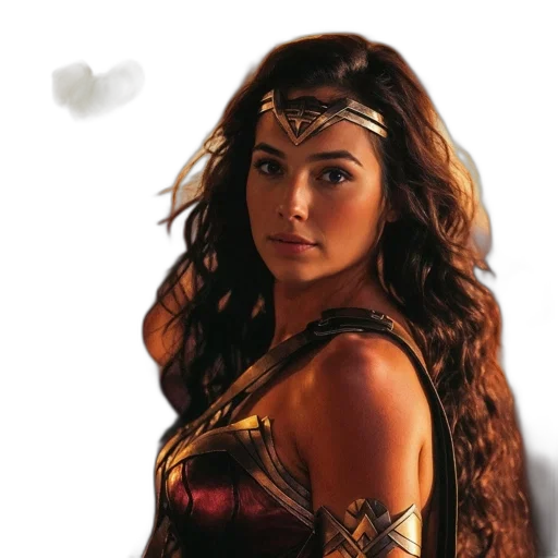 comic book art, concept art, fantasy art, photorealistic, woman, wonder, costume, gazes transparent PNG cut-out