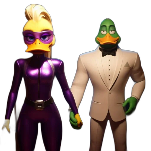 mask, concept art, 3d render, cartoon, two, anthropomorphic, ducks, one transparent PNG cut-out