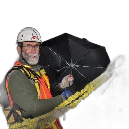 umbrella, staff, jacket, hat, rain, man, hard, safety transparent PNG cut-out