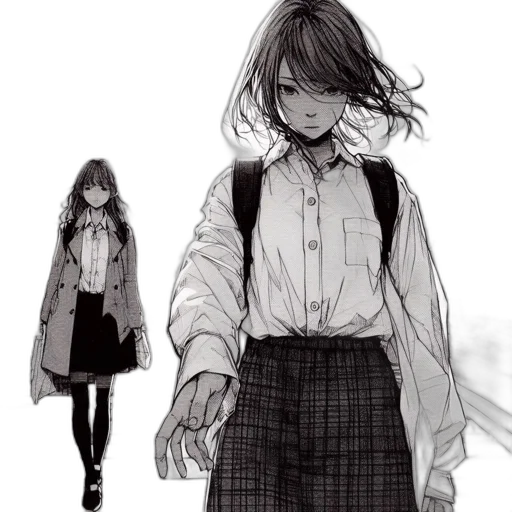 jacket, concept art, comic book art, anime, pencil sketch, fog, rain, city street transparent PNG cut-out