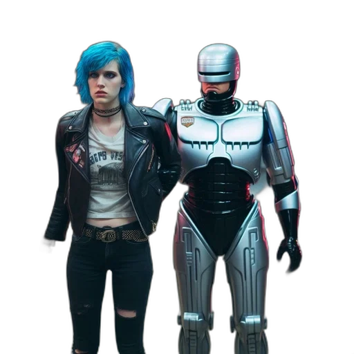 robot, jacket, cyberpunk, concept art, 3d render, vaporwave, blue, night transparent PNG cut-out