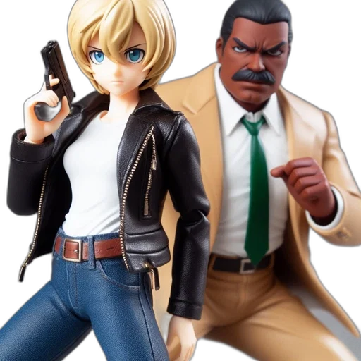 jacket, concept art, comic book art, cartoon, 3d render, two, action, figurines transparent PNG cut-out