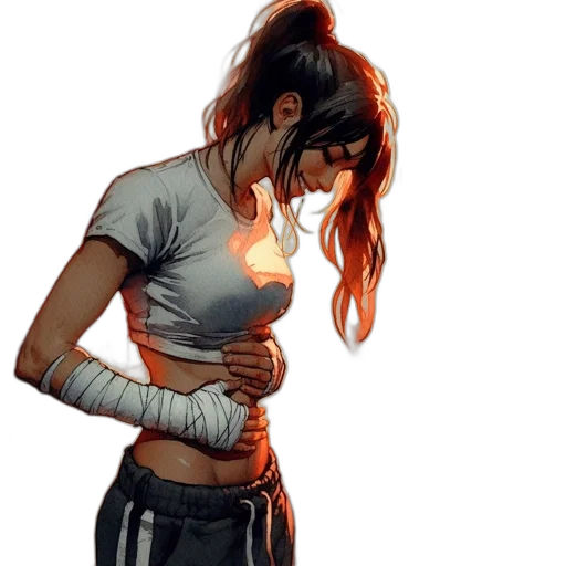 comic book art, concept art, photorealistic, fantasy art, fire, neon lights, woman, traditional transparent PNG cut-out