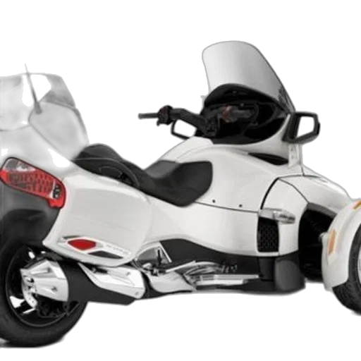 3d render, concept art, sleek, white, three-wheeled, motorcycle, black, seat transparent PNG cut-out