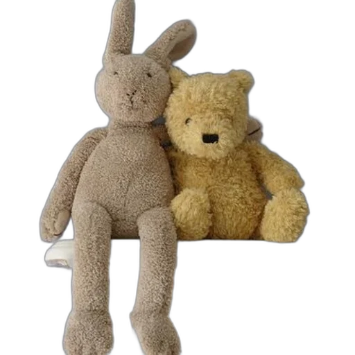 beige, bunny, yellow, teddy, bear, sitting, white, shelf transparent PNG cut-out