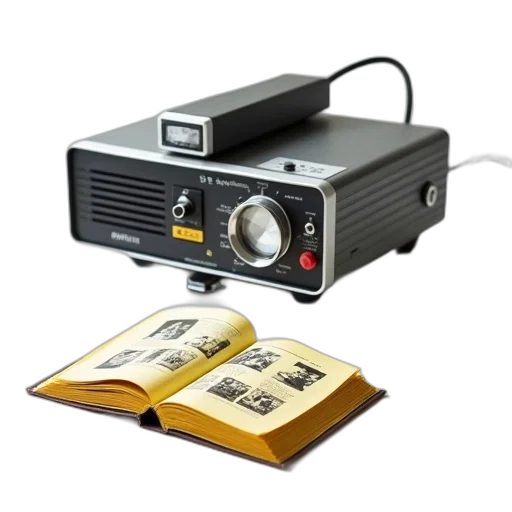 photorealistic, 3d render, concept art, vintage, projector, black, silver, design transparent PNG cut-out
