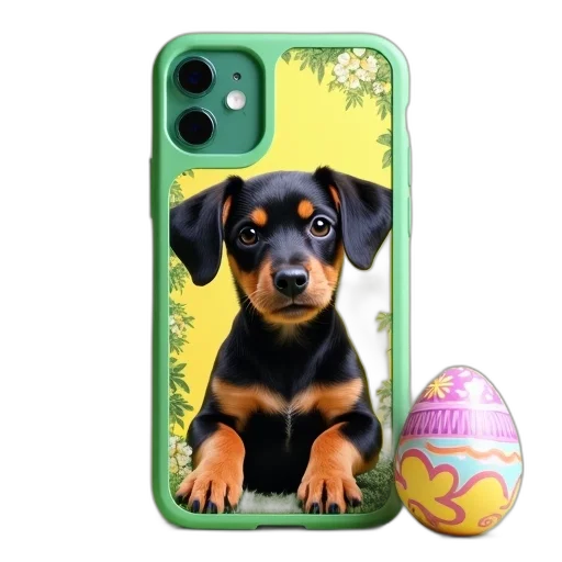 green, iphone, case, picture, dog, has, black, tan transparent PNG cut-out