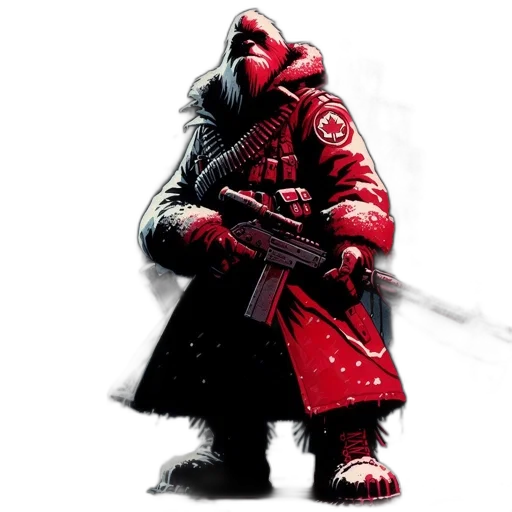 jacket, weapon, concept art, comic book art, fantasy art, pixel art, snow, red transparent PNG cut-out