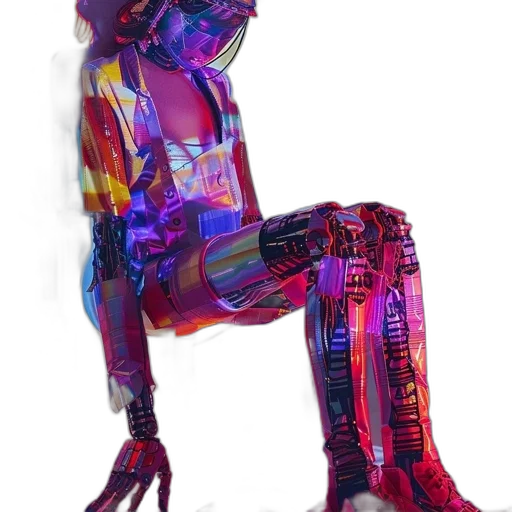robot, dress, jacket, shoes, cyberpunk, concept art, vaporwave, 3d render transparent PNG cut-out