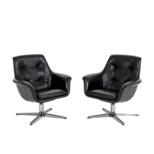 furniture, 3d render, pair, black, leather, modern, chairs, shiny transparent PNG cut-out