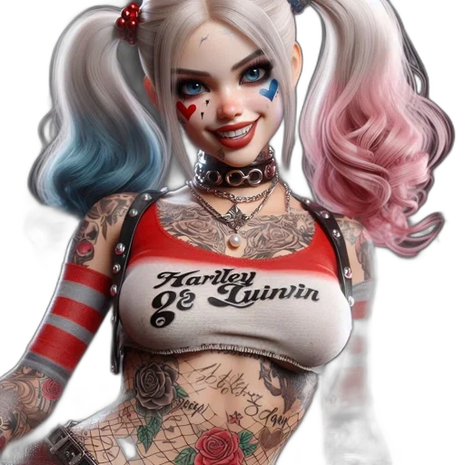 comic book art, concept art, fantasy art, cartoon, punk-styled, harley, quinn, character transparent PNG cut-out