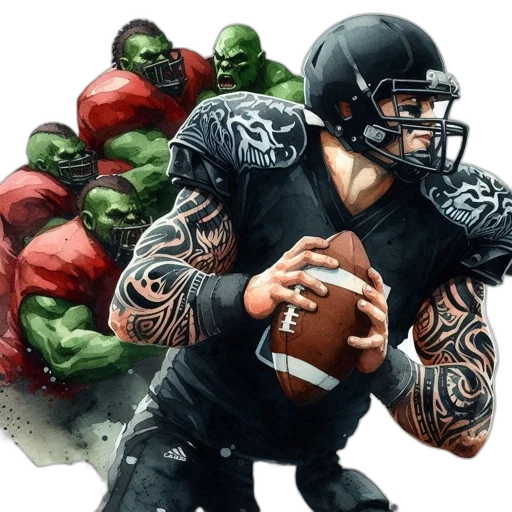 fantasy art, photorealistic, concept art, athlete, black, jersey, tattoos, throws transparent PNG cut-out