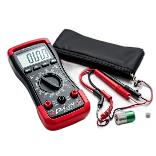 digital, multimeter, red, black, case, displayed, white, background transparent PNG cut-out