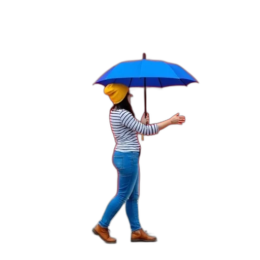 umbrella, jacket, hat, staff, 3d render, concept art, photorealistic, pixel art transparent PNG cut-out