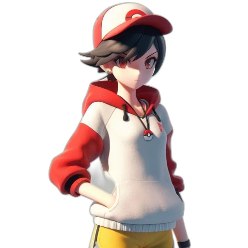 jacket, hat, staff, face, 3d render, concept art, anime, pixel art transparent PNG cut-out