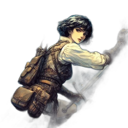 staff, weapon, sword, jacket, concept art, fantasy art, comic book art, watercolor transparent PNG cut-out