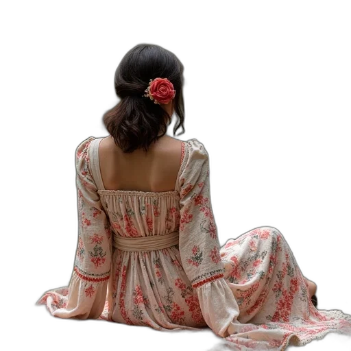 dress, jewelry, hair, flower, photorealistic, oil painting, concept art, 3d render transparent PNG cut-out
