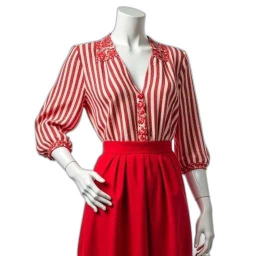 dress, jacket, red, mannequin, dressed, white, striped, shirt transparent PNG cut-out