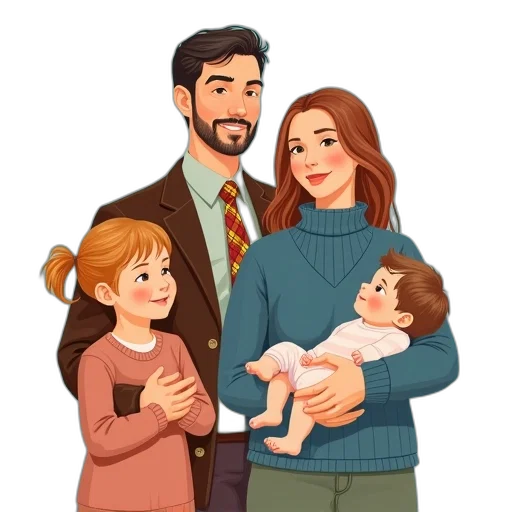 cartoon, concept art, pixel art, watercolor, first, image, depicts, family transparent PNG cut-out