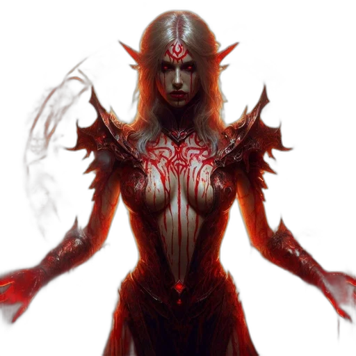 fantasy art, concept art, comic book art, pixel art, red, armored, figure, flowing transparent PNG cut-out