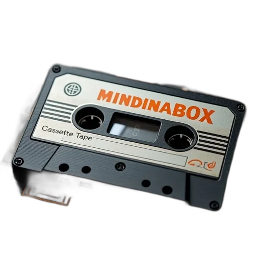 vintage, cassette, tape, black, white, label, placed, surface transparent PNG cut-out