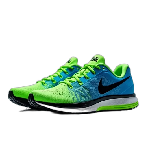 shoes, 3d render, photorealistic, neon, green, pair, vibrant, blue transparent PNG cut-out