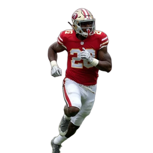 football, player, red, white, uniform, number, running, field transparent PNG cut-out