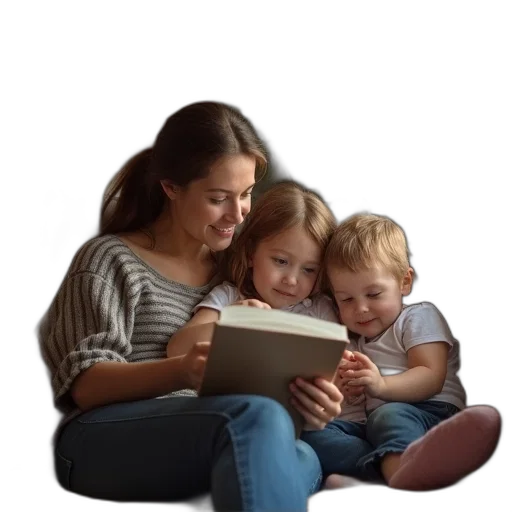 furniture, photorealistic, 3d render, adult, reading, children, couch transparent PNG cut-out