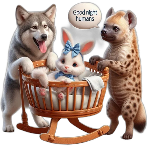 photorealistic, concept art, fantasy art, night, three, anthropomorphic, creatures, jovial transparent PNG cut-out
