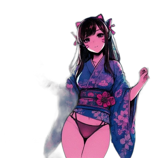 dress, flower, staff, anime, concept art, vaporwave, pixel art, neon lights transparent PNG cut-out