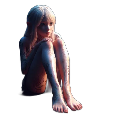 creature, dress, hair, face, concept art, fantasy art, pixel art, 3d render transparent PNG cut-out