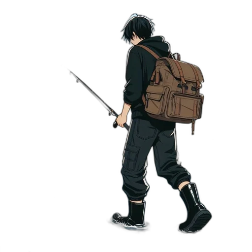 weapon, staff, jacket, umbrella, concept art, watercolor, anime, pixel art transparent PNG cut-out