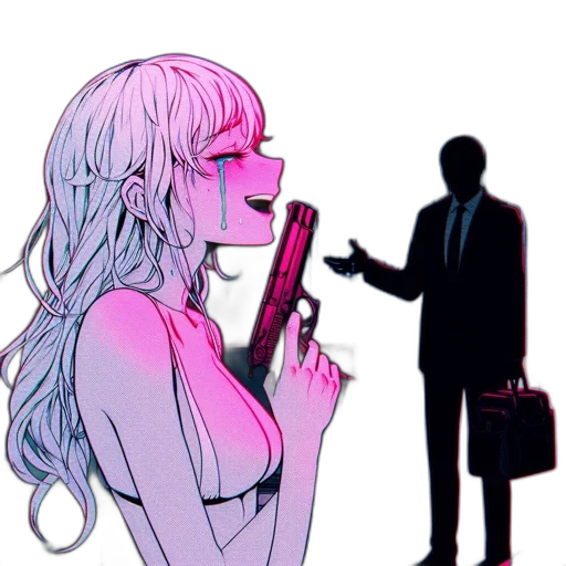 weapon, staff, dress, mask, vaporwave, cyberpunk, concept art, cartoon transparent PNG cut-out